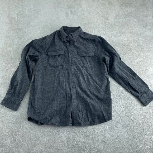 Chaps Mens Grey Button-Up Long Sleeve Shirt W/ Brown Elbow Patches Size L/G 4274 - Picture 1 of 8
